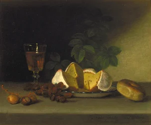 Stilleven met wijn, cake en noten, 1819